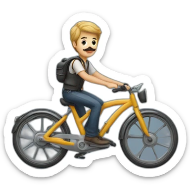 young Man with moustache on a bike sticker