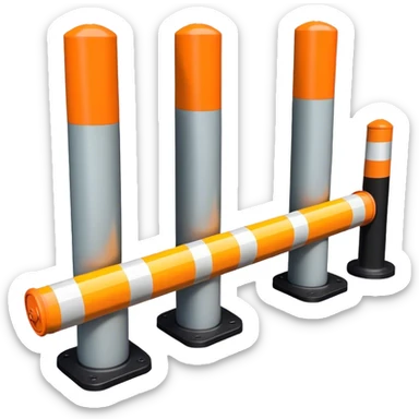 Two reflector-equipped traffic bollards with a caution tape stretched between them, marking a restricted or blocked area sticker