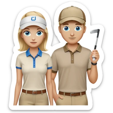 Blonde woman with blue eyes playing golf white man with brown hair and brown eyes sticker