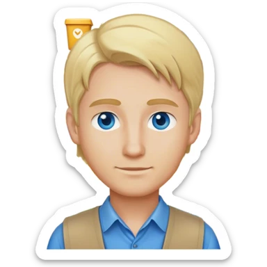 blond hair blue eye male store clerk sticker