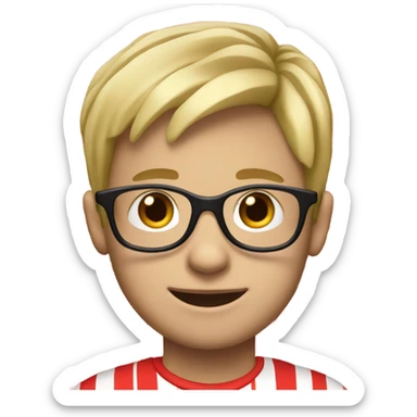 A dirty blonde hair boy with glasses, and red and white striped shirt, and red and white striped hat.  sticker