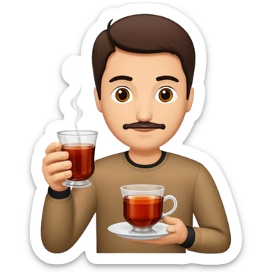 man holding turkish tea sticker