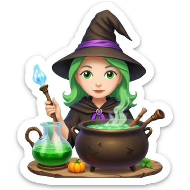 green witch cooking potion sticker