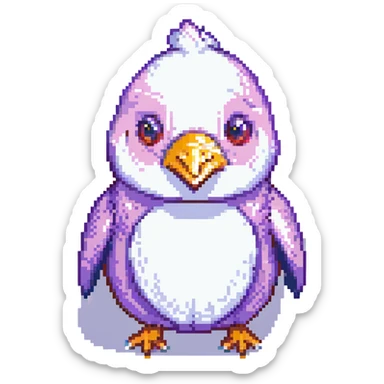pixel art of a hybrid animal: chicken, pig, and penguin, featuring red teeth and a purple nose sticker