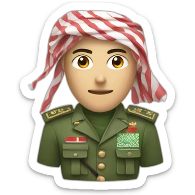 man masked using the red and white the Saudi Arabic shemagh and wearing military clothing sticker