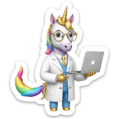 Unicorns holding laptop book
A full body of scholar unicorn wearing round glasses, holding a laptop. sticker