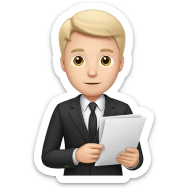 a white man in a formal suit walks with papers in his hands sticker