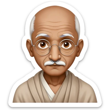 Cinematic Realistic Mahatma Gandhi Portrait Emoji, depicted as a humble, wise leader in simple attire with a serene determined expression, rendered with soft textures and warm natural lighting that captures his peaceful yet resolute spirit. sticker