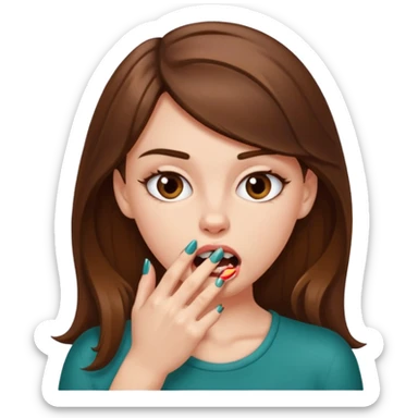 Une fille brune et blanche qui se mord un ongle entre ses dents (l'ongle est coincé entre les deux canines gauche) avec des manières comme si elle draguait qqn sticker