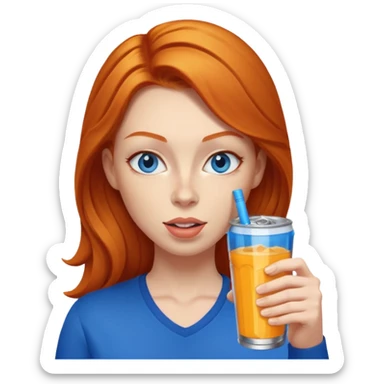 ginger woman sipping energy drink blue eyes sticker