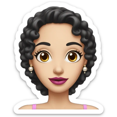 A beautiful mother with black long dark hair and curls at the end. She has deep blue eyes and big pink lips. She also has golden earrings with pearls. sticker
