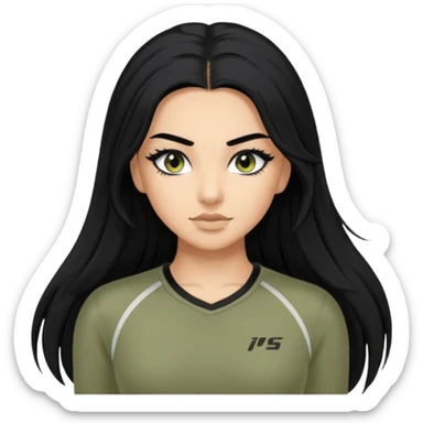 baddie, long hair, cute athletic clothes, very long lashes sticker