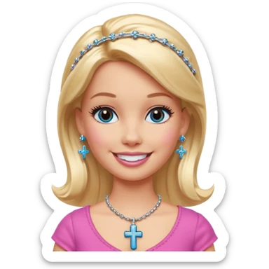 Barbie emoji with earrings and nose piercings and a cross necklace  sticker