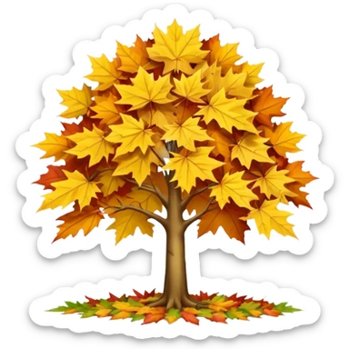 Generate a high-quality image of a yellow maple tree with autumn foliage, full canopy of leaves, realistic color and shading, smooth gradient colors, no facial features, no brand markings, simple white background, high-resolution.
 sticker