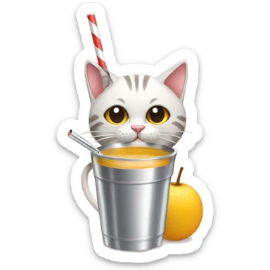 meow cat drinking mate using a metal straw  sticker
