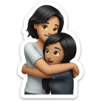 Girl with black hair hugging another girl with black hair sticker