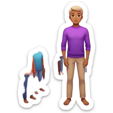 A charismatic person standing confidently in the center of a room, radiating a violet warm bright aura glow, he is calm with a lot of people around sticker