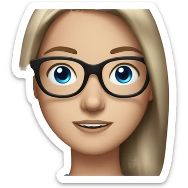 White girl with blue eyes, brown hair, and glases sticker