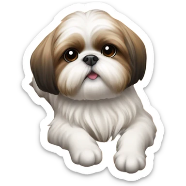 Shihtzu dog resting on wooden floor  sticker