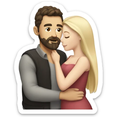 White skin Man with dark hair and beard kissing white woman blonde long hair  sticker