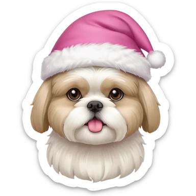 one little white all over shih tzu dog with pink santa hat  sticker