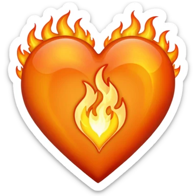 heart made of fire, glowing sticker