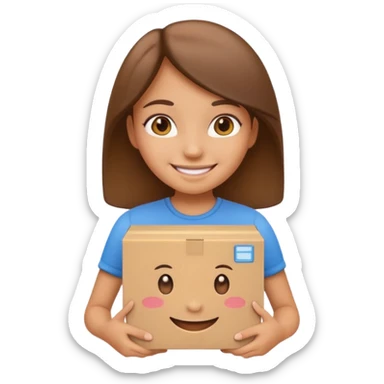 smiling girl emoji holding an open box, the girl is happy sticker