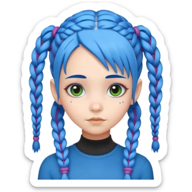 A cute alien girl with blue hair and four braids sticker