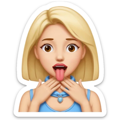 A woman  with hands on her neck and tongue out sticker