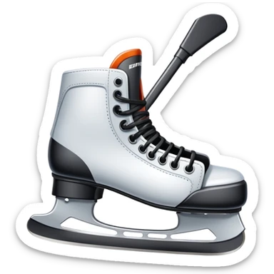 Please, make An icon featuring The background shows a packed stadium with cheering fans, bright arena lights, and an icy rink and close-up shots of key hockey equipment: a hockey stick, puck, and skates. Transparent background highlights the essentials of the game and the thrill of the sport. sticker