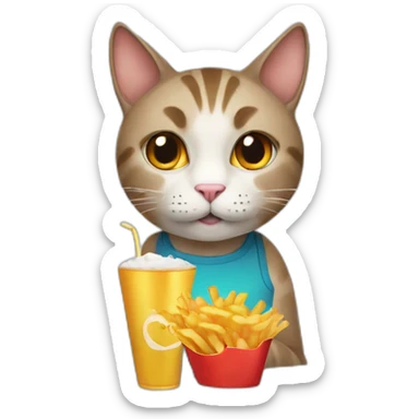 Cat holding fries and beer sticker