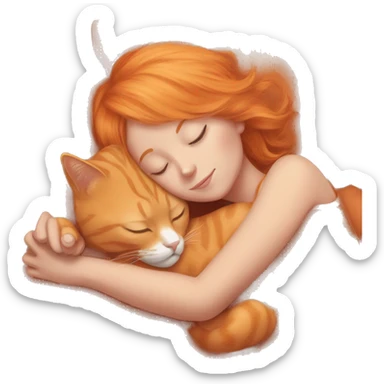 orange cat sleeping with short orange hair girl sticker