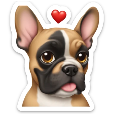 Black and tan frenchie dog holding heart  sticker