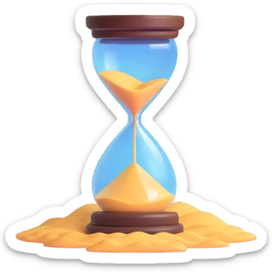A visual representation of time passing: an hourglass with sand falling, or a clock with spinning hands, symbolizing the flow of time. sticker