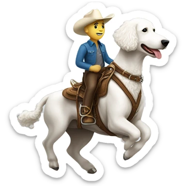 Guy bull riding a white golden doodle  sticker