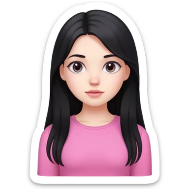 A white skin girl with black long hair and wearing a cute pink top sticker