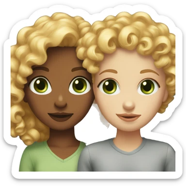 curly read head girl with green eyes kissing blonde short haired girl with blue eyes  sticker