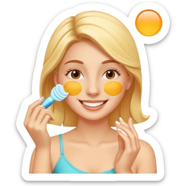 female character with applying sunscreen to cheek sticker