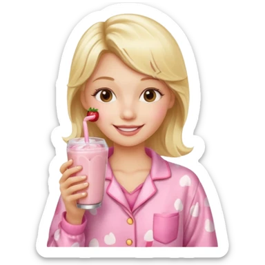 Ein Blondes mädchen was einen erdbeershake trinkt und blond ist und eine rosa ne Pyjama an hat sticker