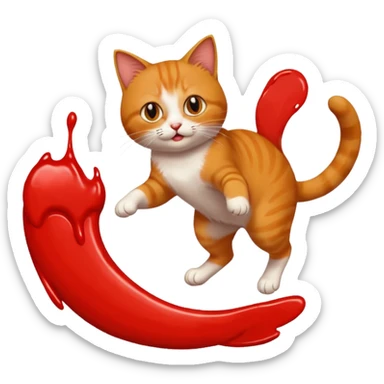 Chat roux qui saute dans la peinture sticker
