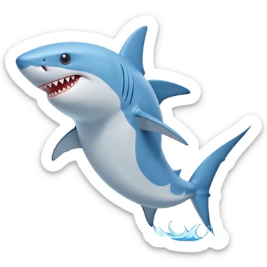 A funny blue shark standing upright like a human, wearing bright blue Nike sneakers. The shark has a big, silly smile and is striking a confident walking pose, like it's dancing or swaggering. Its fins are positioned like arms swinging while walking. Make it look goofy, like a meme character sticker