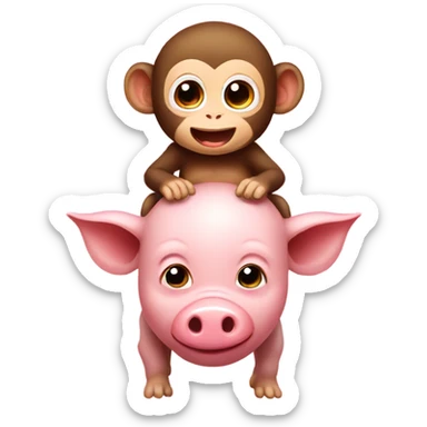 Baby monkey riding backwards on a pig sticker
