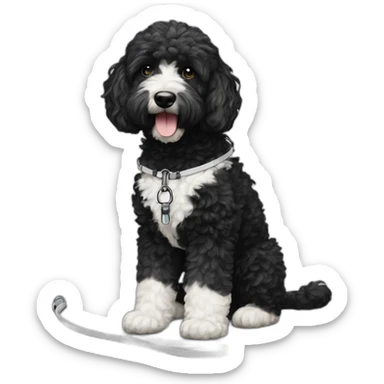 black and white ausssiedoodle on a leash sticker