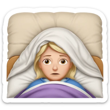 A 55-year-old woman lying in bed, unable to sleep. She looks exhausted and desperate, with visible dark circles under her eyes, tired facial expression. She is under the blankets, staring at the ceiling.  sticker