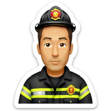 Firefighter with black coat with neon yellow stripes, no hat sticker