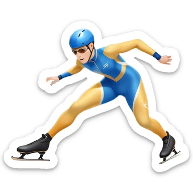 An icon showing a speed skater in a dynamic pose racing along a glossy ice track. The background features a clear blue sky, stadium stands with spectators, and snowy surroundings. Transparent background captures the speed, focus, and energy of professional speed skating. sticker