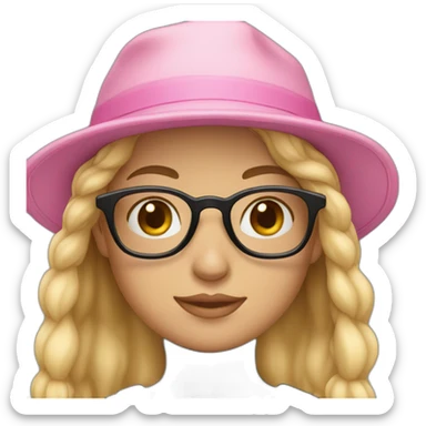 Blonde girl wearing black rim glasses and pink hat looking straight  sticker