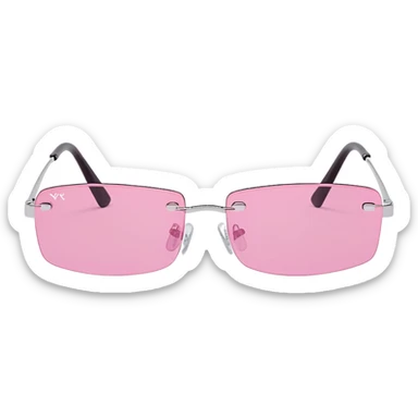 tiny Y2K pink rimless sunglasses, narrow rectangular lenses, minimalist 2000s style sticker