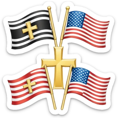 Flags: There are four flags, two on the top and two on the bottom, in the black and gold (yellow) quarters. Each flag features a gold cross symbol, likely a Coptic cross, on a black and yellow background with horizontal stripes. sticker