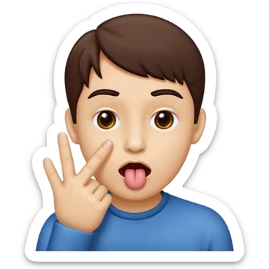 face with two fingers to its mouth and tongue between fingers sticker